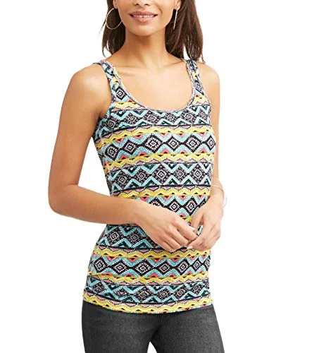 Time and Tru Women's Rib Tank Top Shirt (Aztec Print, X-Small, 0-2 and Small, 4-6) (XS (0-2))