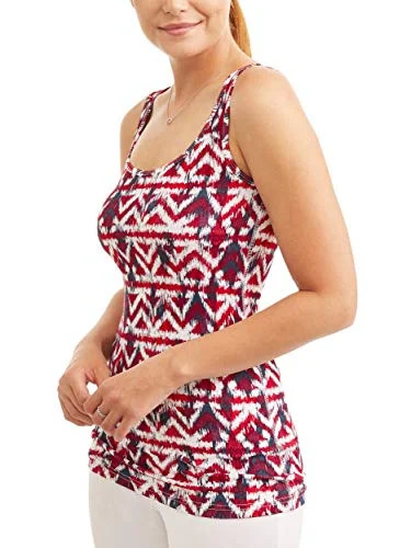 Time and Tru Women's Rib Tank Top Shirt (Ikat Red/White Print, Small, 4-6) — 4