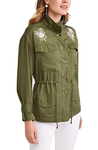 Time and Tru Womens Embroidered Olive Green Utility Jacket (XXX-Large 22)