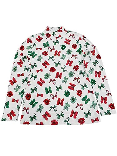 Christmas Bows All Over Winter White Long Sleeve Mock Neck Top - 2XL