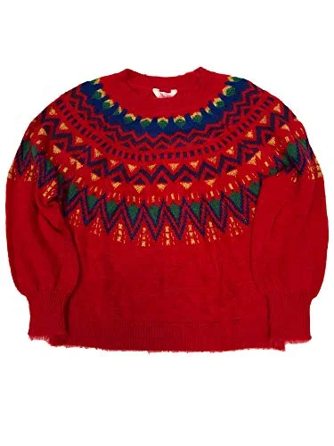 Time & Tru Womens Red Green Blue Gold Fuzzy Metallic Christmas Holiday Sweater XL (16-18)