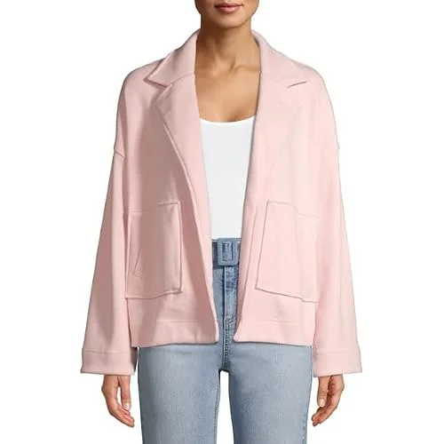 Time & Tru Women's Open Front Coatigan Short Jacket (Large 12/14, Pink)
