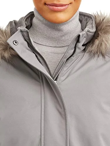 Time and Tru Women's Long-Sleeve, Hooded Heavyweight Parka Jacket (Grey Flannel) (Small (S, 4-6)) — 4