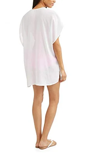 Time and Tru Crochet Lace Insert Swim Cover Up, White, Medium — 2
