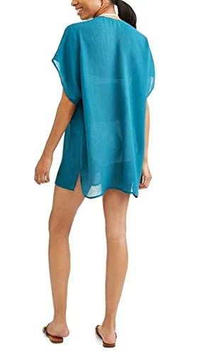 Time and Tru Crochet Lace Insert Swim Cover Up, Teal, Medium — 2