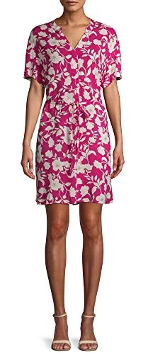 Time and Tru Womens Short Sleeved Floral Shift Dress (Magenta Breeze, Medium 8/10)