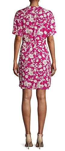 Time and Tru Womens Short Sleeved Floral Shift Dress (Magenta Breeze, Medium 8/10) — 2