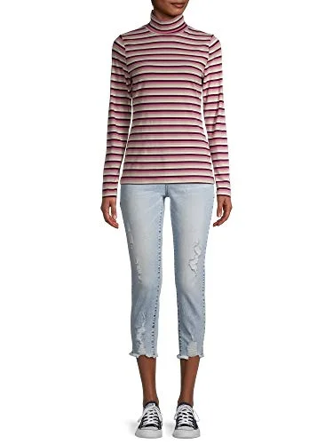 Womens Long Sleeve Turtleneck Top (Wine Stripe, Medium 8/10) — 4