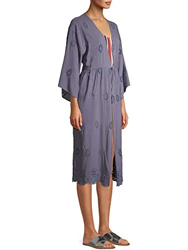 Time And Tru Women's Eyelet Kimono Size S-M Gray — 4