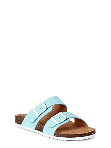 Time and Tru Women's Two Band Footbed Slides (Blue, numeric_7)