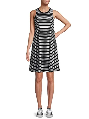 Time and Tru Women's Sleeveless Knit Dress (Black Stripe, Small)