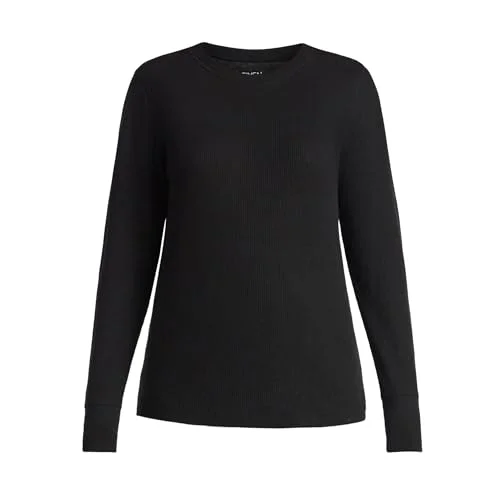 Time and Tru Women's Long Sleeve Thermal Top (Black, Medium)