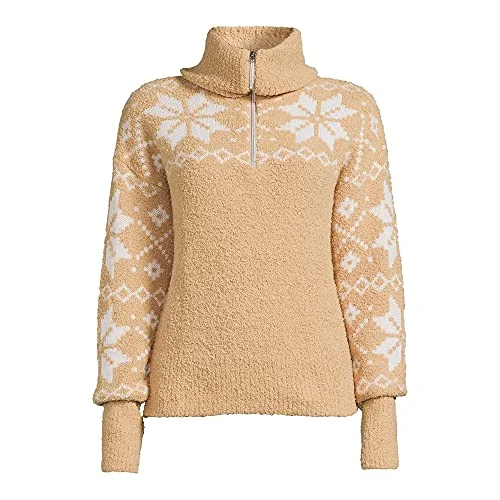TIme & Tru Women's Super Soft Quarter Zip Pullover (Beige, 2XL) — 4