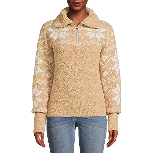 Time and Tru Women's Super Soft Quarter Zip Pullover (Beige, XL)