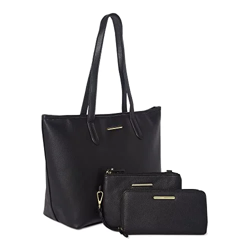 Faux Leather Handbag Set — (black pebble)