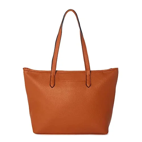 Time Tru Time and Tru Women's Faux Leather Vegan 3-Piece Handbag Set Tote, Wristlet and Wallet (Cognac) — 3