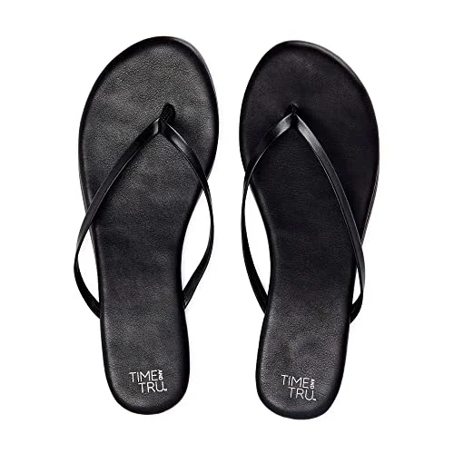 Time and Tru Women's Barely There Thong Sandals (8, Black, numeric_8)