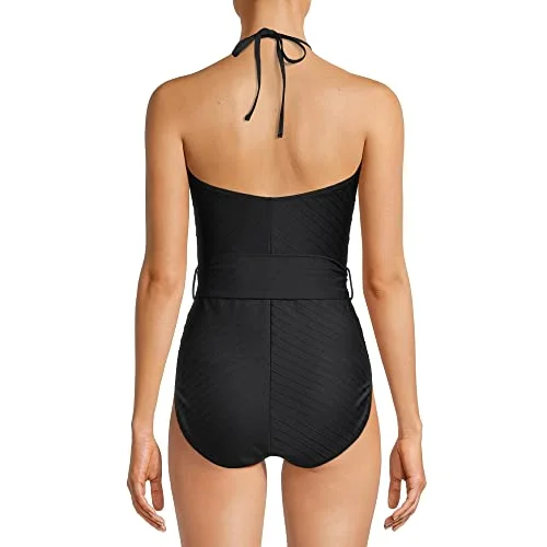 Women's Black Chevron Halter One Piece Swimsuit Medium (8-10) — 2