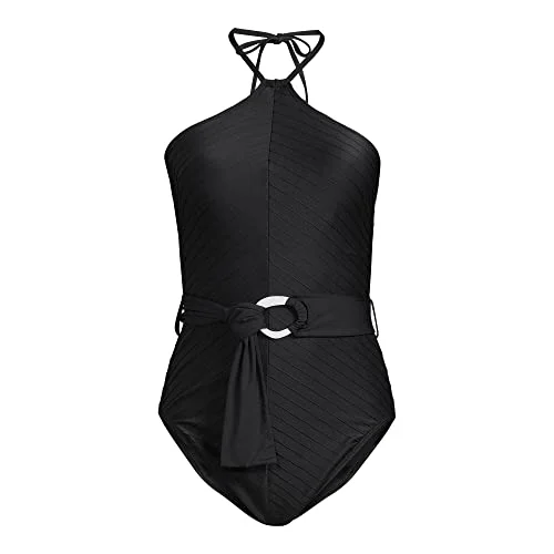 Women's Black Chevron Halter One Piece Swimsuit Medium (8-10) — 4