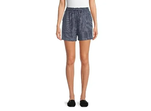 Women's Linen Shorts (as1, Alpha, 3X_l, Regular, Regular, Navy Stripe)