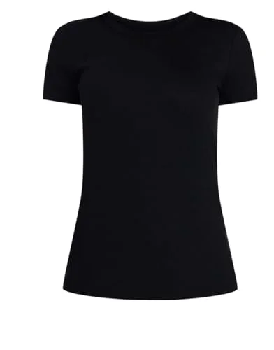Time and Tru Women's Short Sleeve Ribbed T-Shirt (US, Alpha, Medium, Regular, Regular, Black)