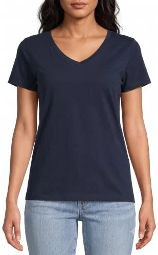 Time and Tru Women's Short Sleeve V-Neck T-Shirt (US, Alpha, XX-Large, Regular, Regular, Navy) — 3