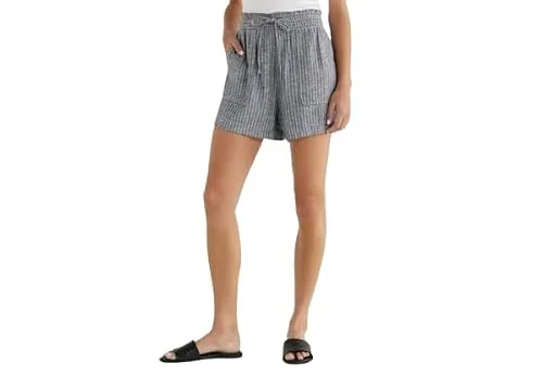 Time and Tru Women's Linen Shorts (US, Alpha, X-Small, Regular, Regular, Navy Stripe)