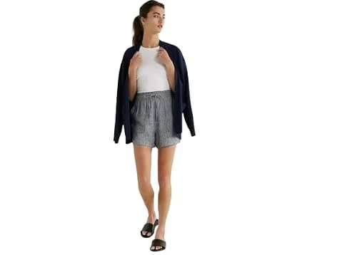 Time and Tru Women's Linen Shorts (US, Alpha, X-Small, Regular, Regular, Navy Stripe) — 3