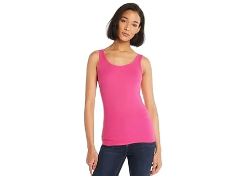 Time and Tru Women's Ribbed Tank (US, Alpha, X-Small, Regular, Regular, Smokin Hot Pink)