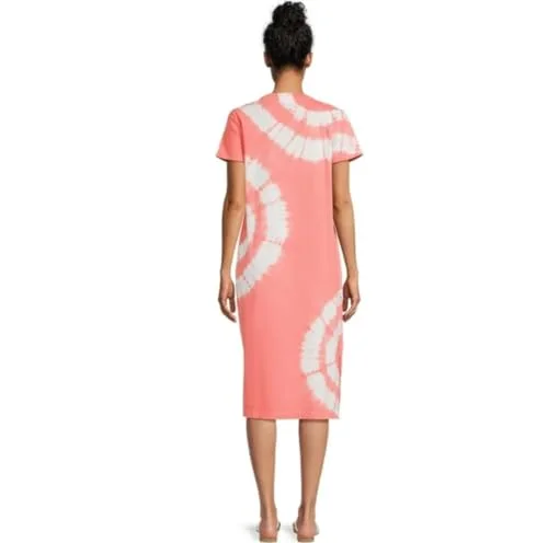 Time and Tru Women's T-Shirt Dress with Short Sleeves (US, Alpha, X-Small, Regular, Regular, Coral Tie) — 2