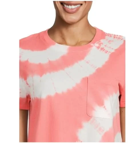 Time and Tru Women's T-Shirt Dress with Short Sleeves (US, Alpha, X-Small, Regular, Regular, Coral Tie) — 3