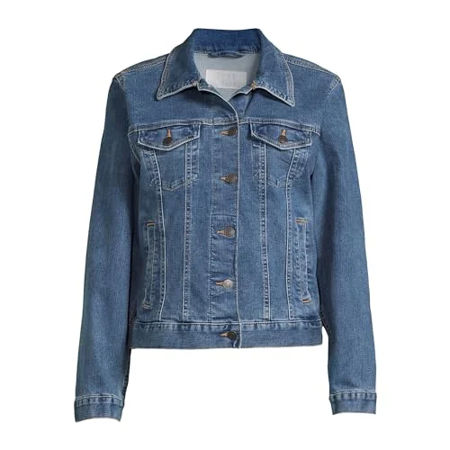 Time and Tru Women's Premium Stretch Denim Jacket (Medium Wash Blue, Small, S, 4-6)