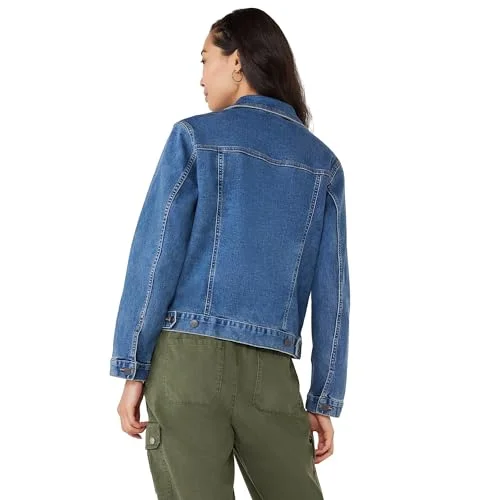 Time and Tru Women's Premium Stretch Denim Jacket (Medium Wash Blue, Small, S, 4-6) — 3