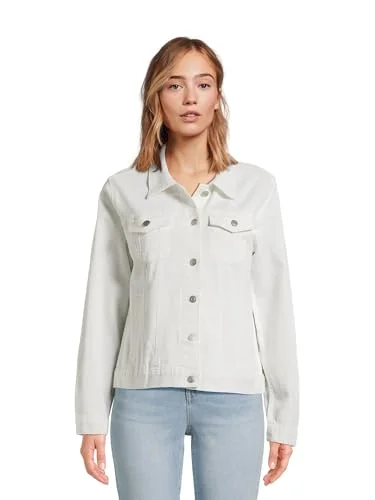 Time and Tru Women's Long-Sleeve Button-Front Denim Jacket (US, Numeric, 4, 6, Regular, Regular, White)